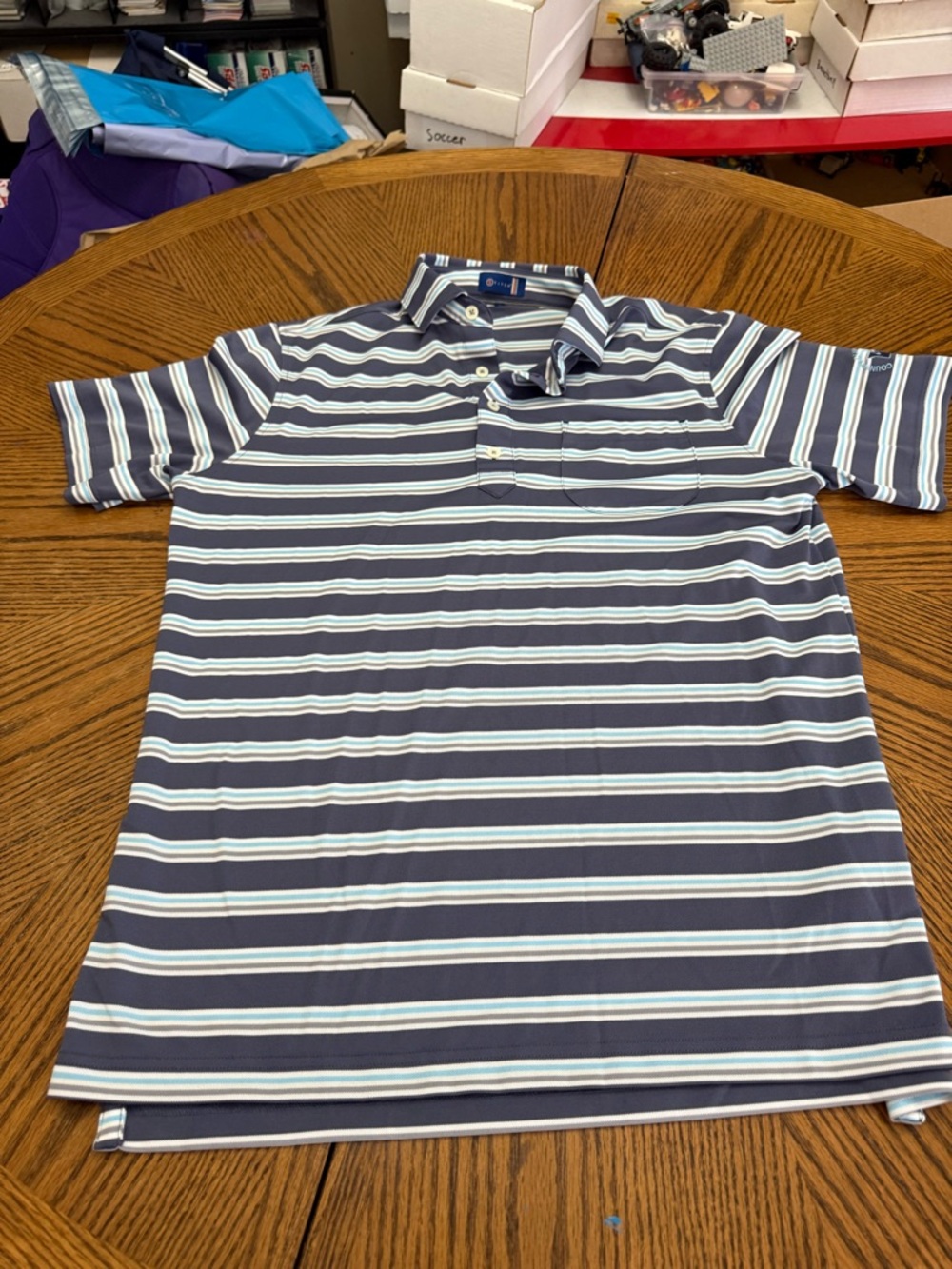 STITCH Striped Short Sleeve Polo in Navy & Light Blue